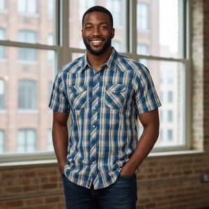 American Eagle Outfitters Men’s Plaid Pearl Snap Western Shirt LG Vintage Fit